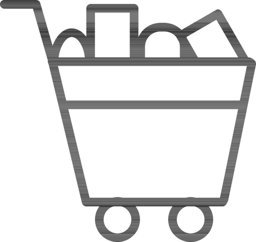 Line art illustration of shopping cart full icon. vector