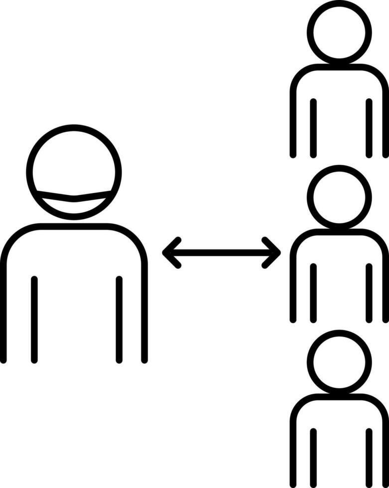 Black line art illustration of People maintain social distancing icon. vector