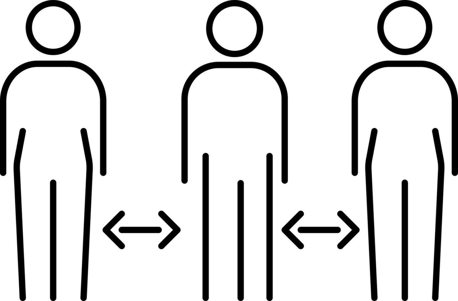 People standing with social distance icon in black outline. vector