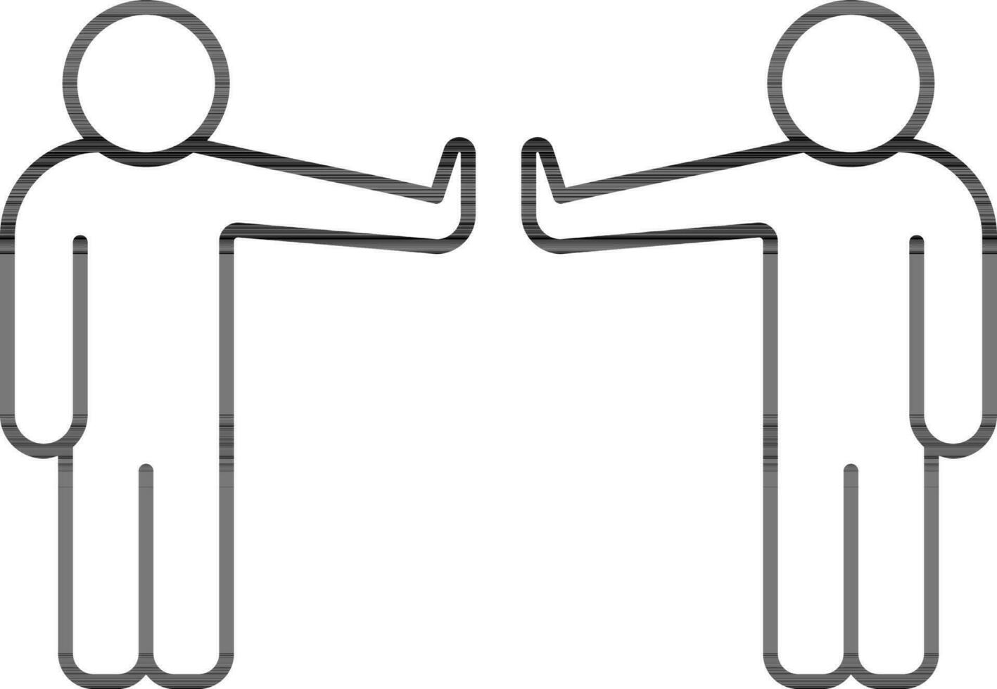 Two Men High five or Stop Hands for Social Distancing icon in black line art. vector