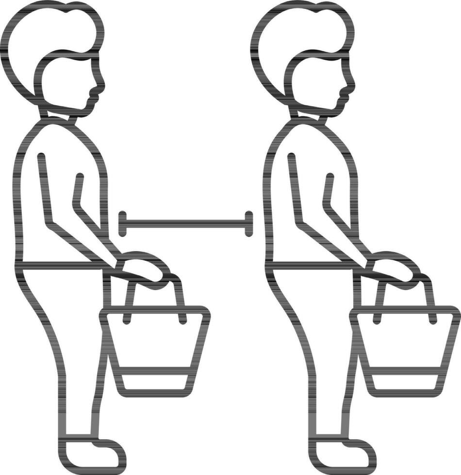 Flat Style Shopping People Standing with Social Distancing icon in thin line art. vector