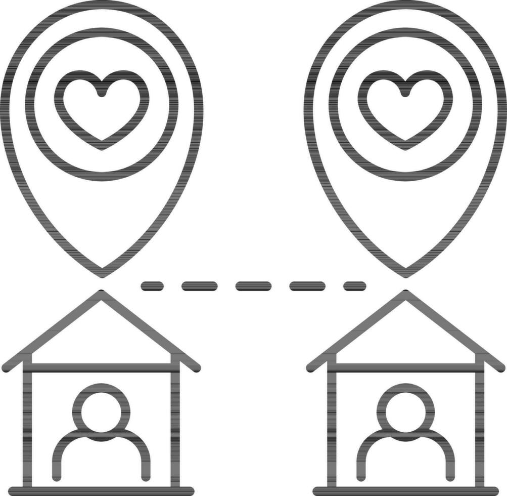 Black line art illustration of Location trace people in stay home icon. vector