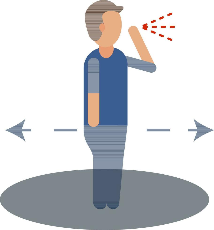 Flat style sneezing or coughing man with hand icon for Social distancing. vector