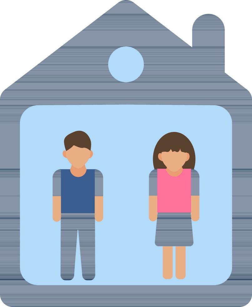 Stay home with man and woman icon in flat style. vector