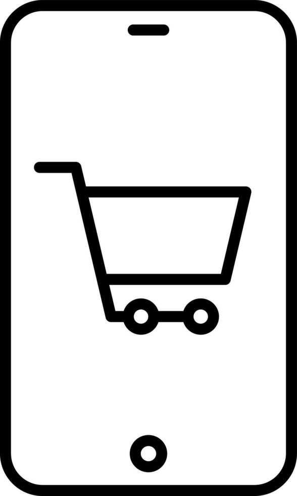 Black Thin Line Art Shopping Cart in Smartphone icon. vector