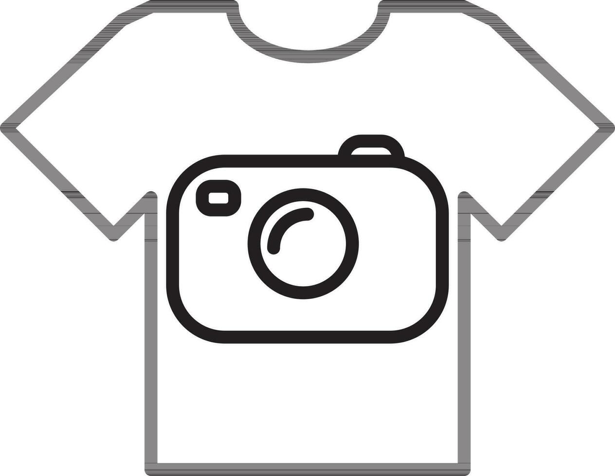 Digital camera on t-shirt icon in line art. vector