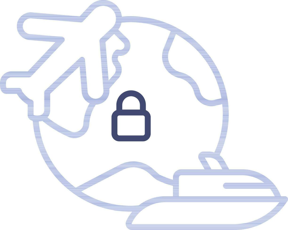 Line art illustration of Stop Air Flight and Traveling  Boat of Global Lock Public Transport icon for Covid-19 Protection. vector