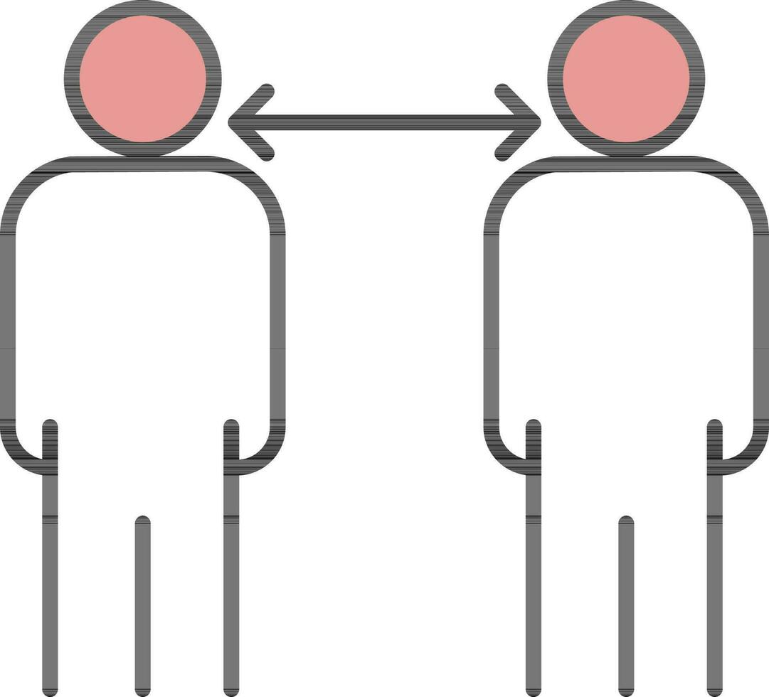 Two Man Standing with Social Distancing thinline icon. vector