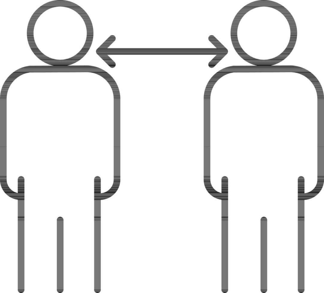 Line art illustration of Two Man Standing with Social Distancing. vector