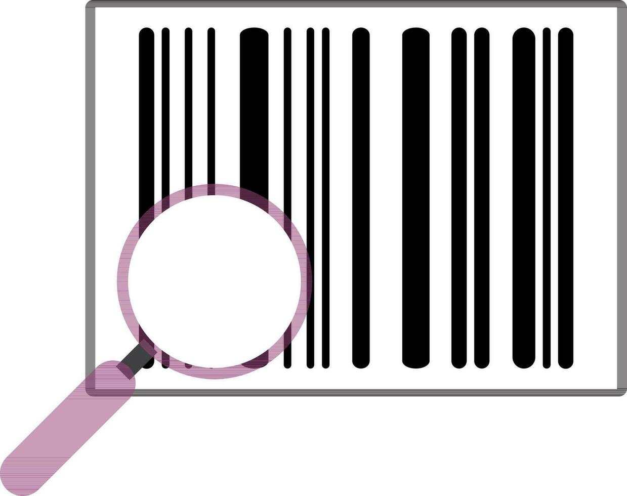 Flat illustration of barcode with magnifying glass. vector
