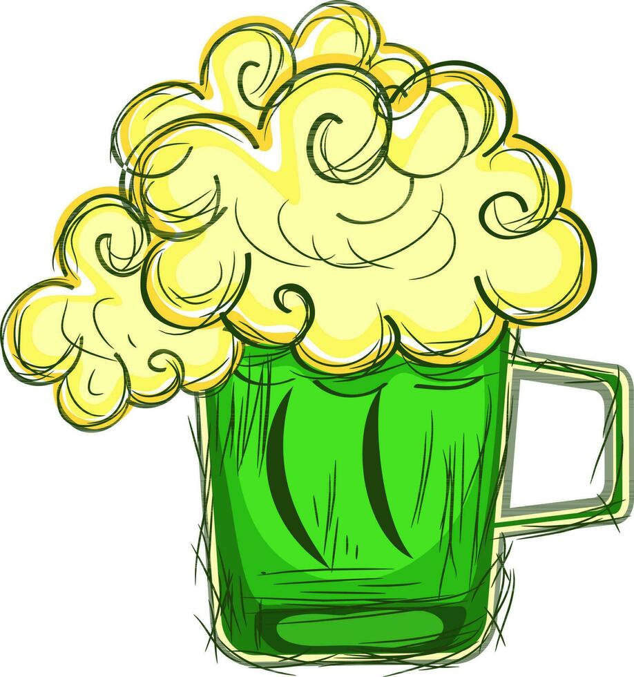 mano dibujado vaso lleno de verde cerveza. vector