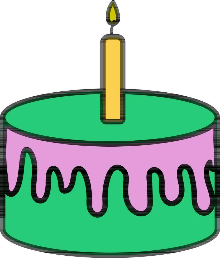 Green Cake with burning candle. vector