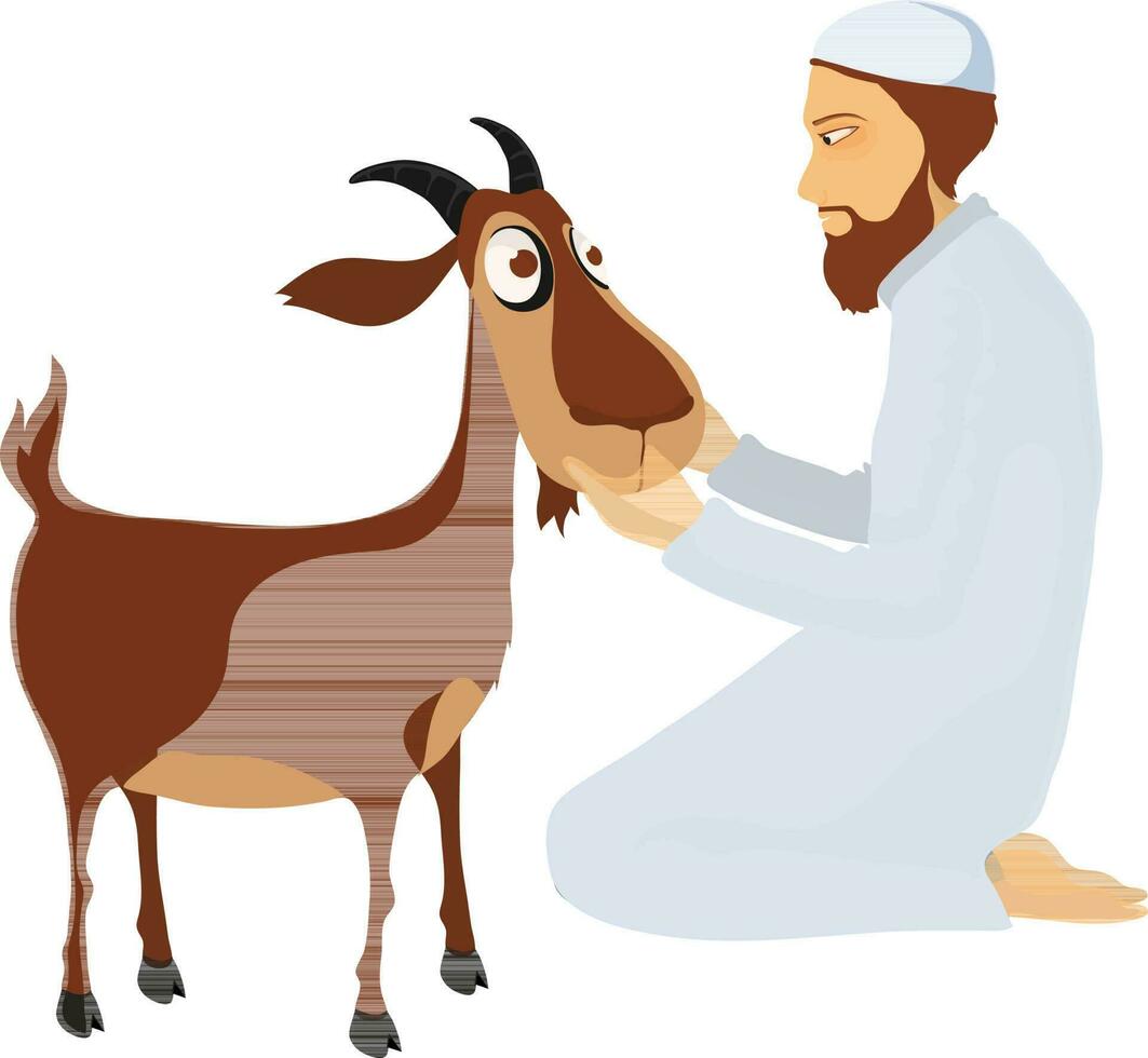 Character of muslim man with goat. vector