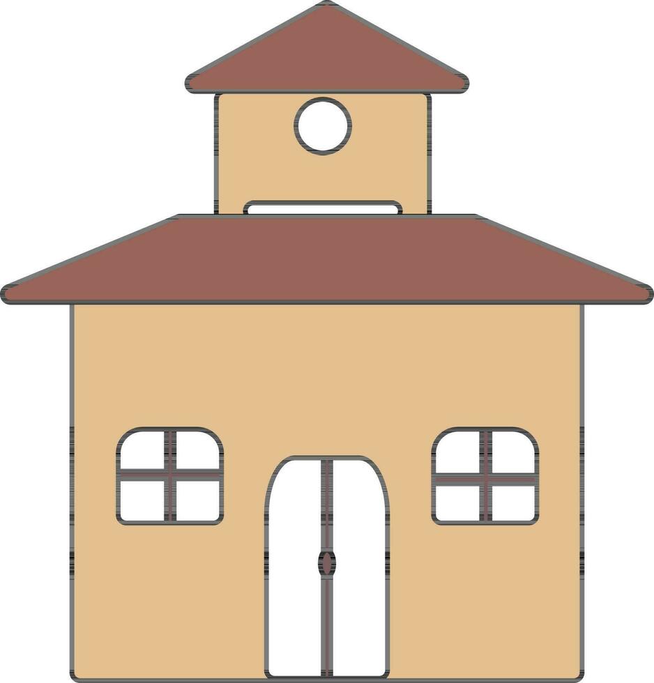 Brown and white building in flat illustration. vector