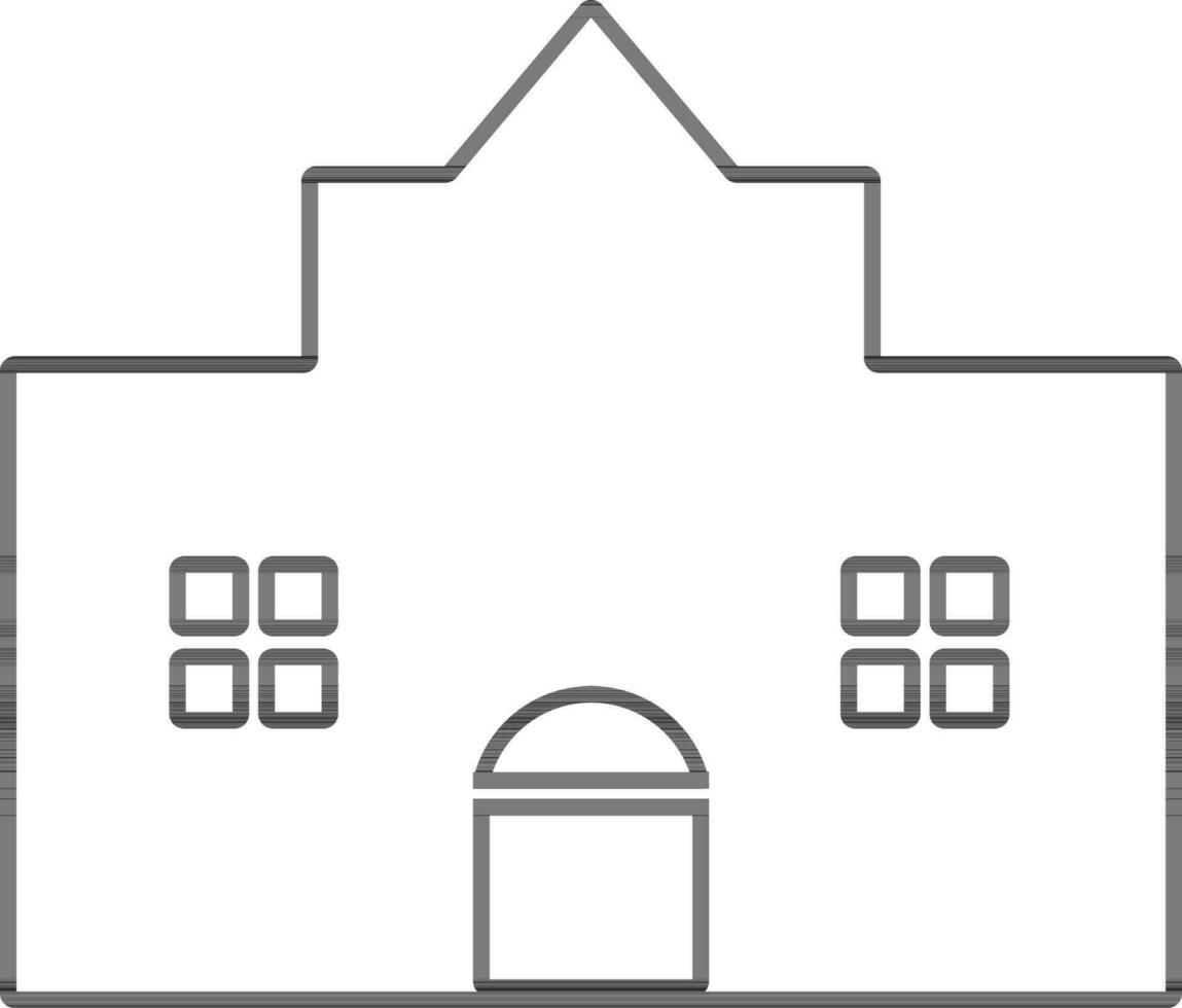 Black and white building in flat illustration. vector