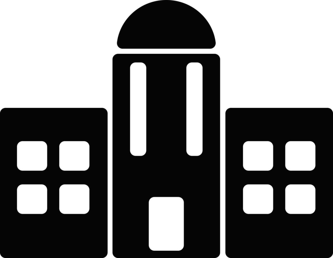 negro y blanco edificio en plano estilo. vector