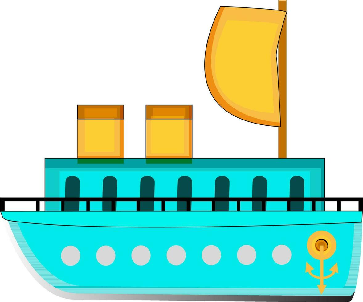 Ship boat in cyan and yellow color. vector