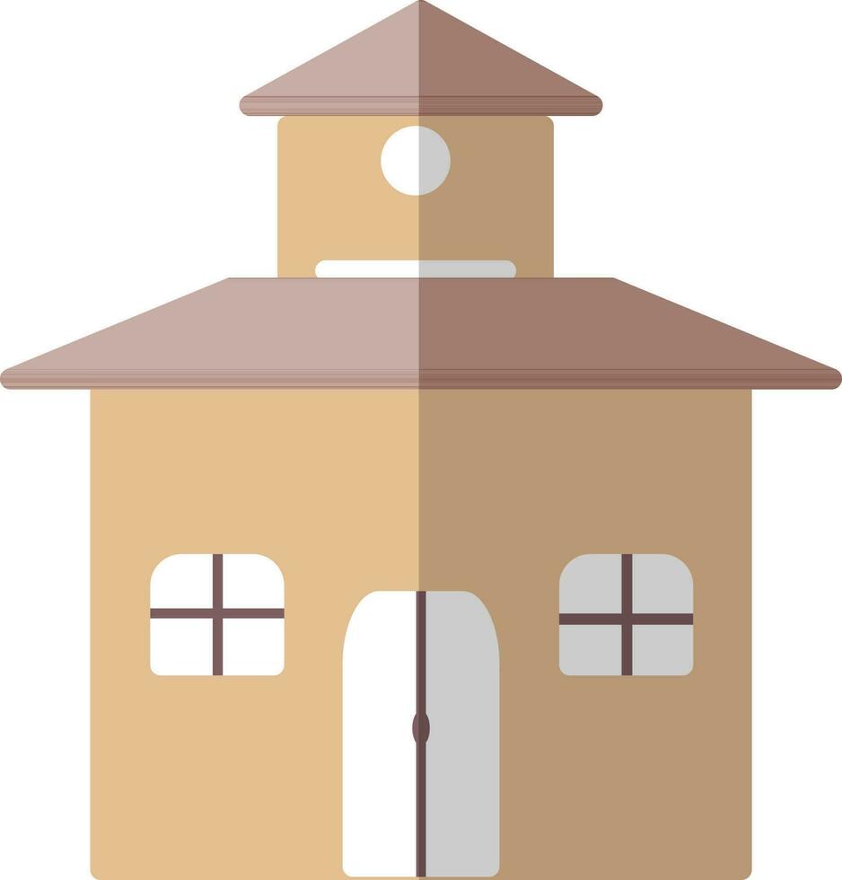 Brown and white building in flat illustration. vector