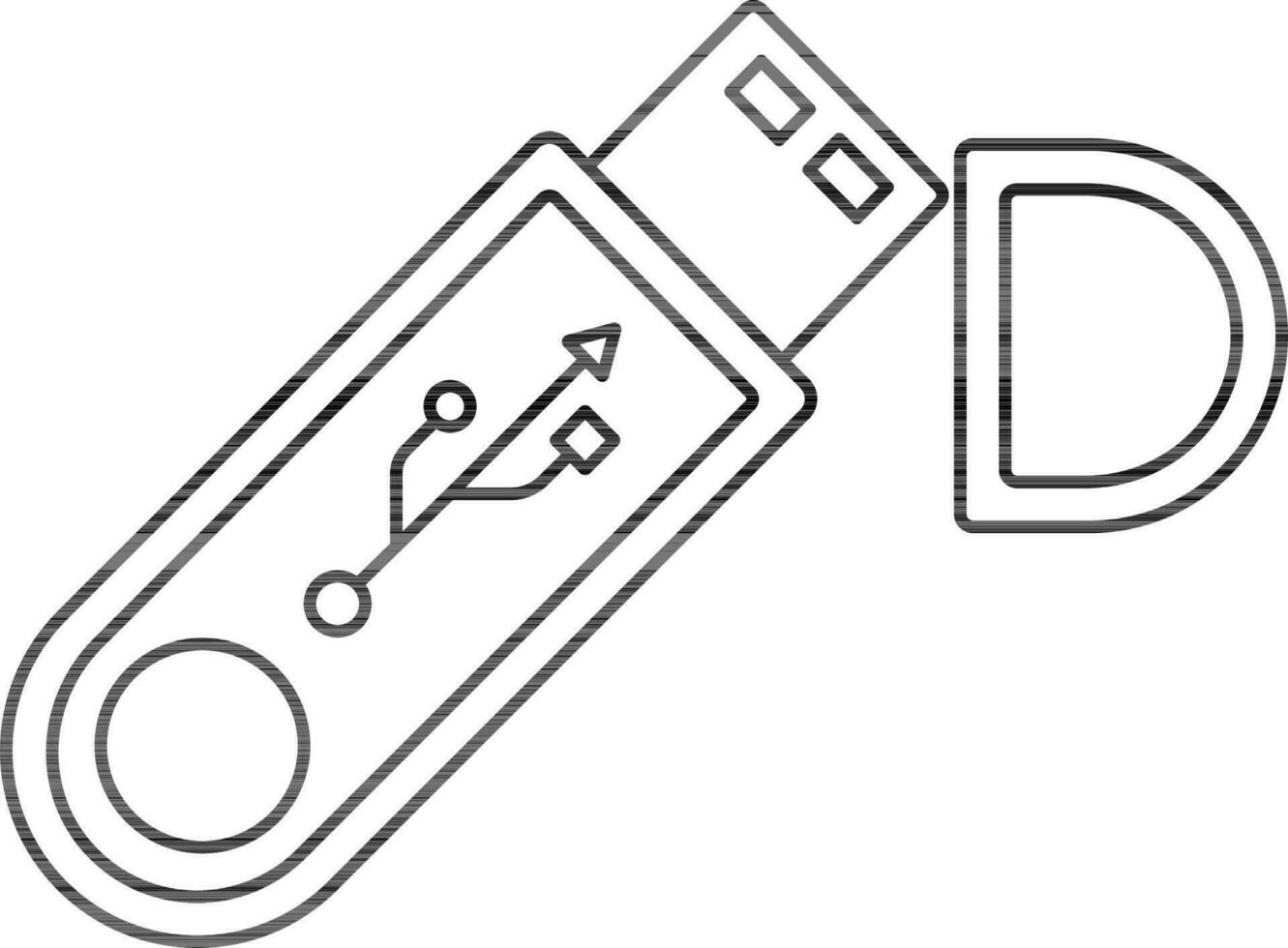 Line art USB flash drive with cap. vector