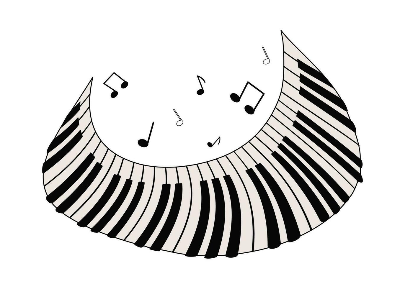 Musical instrument. Piano keys, grand piano. Sounds of music.   Vector illustration on white isolated  background.