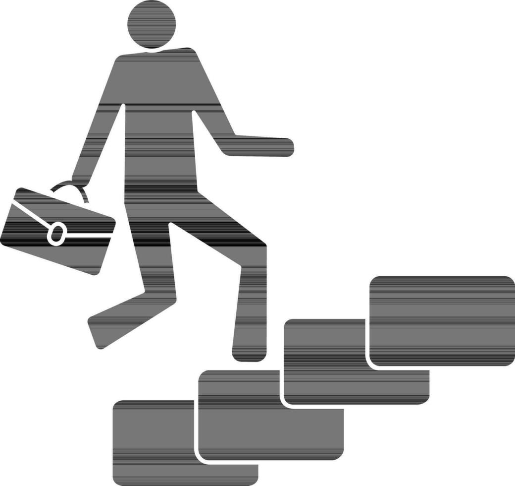 Black style of employee with briefcase walk on stairs. vector