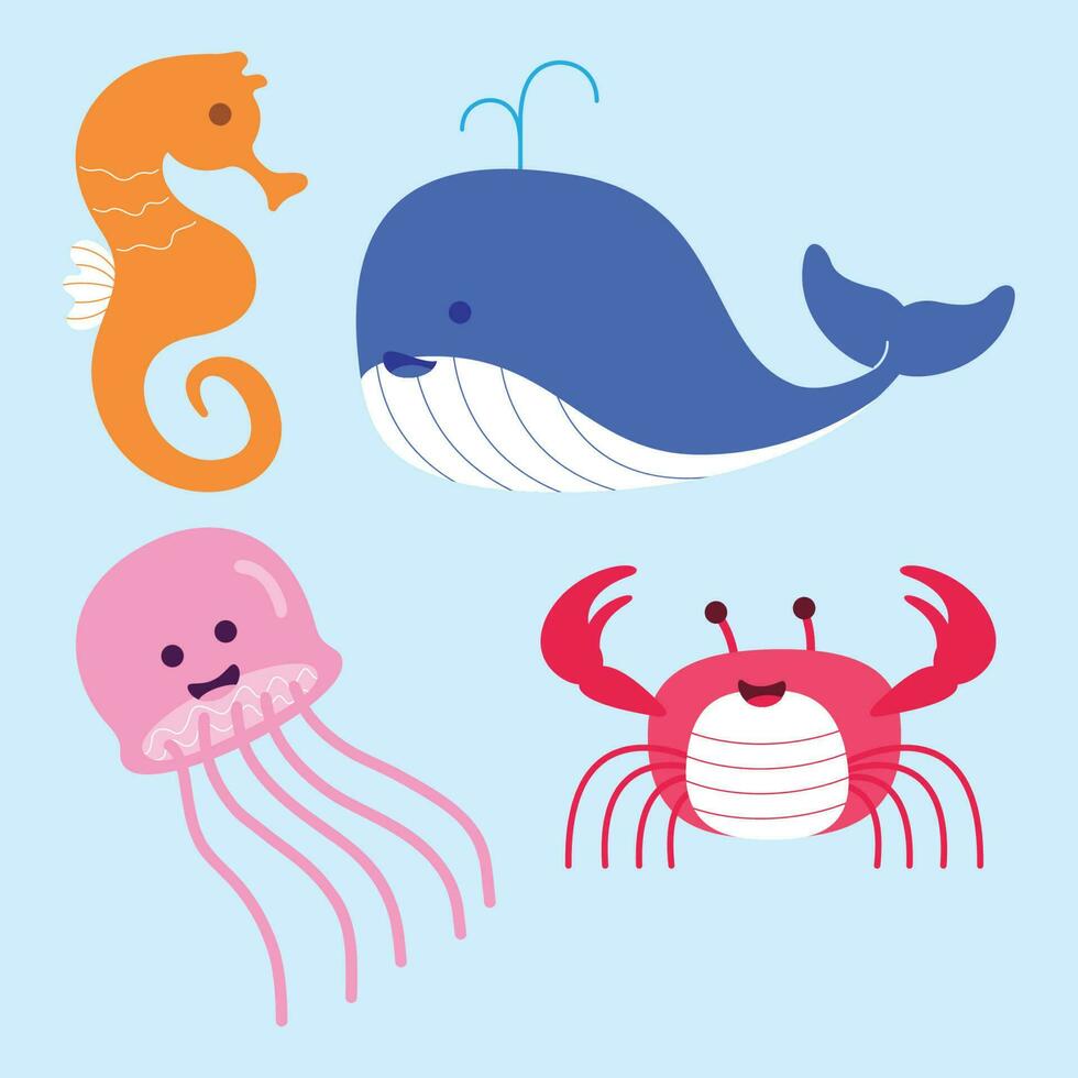 Editable Illustration of Cute Sea Animals Vector