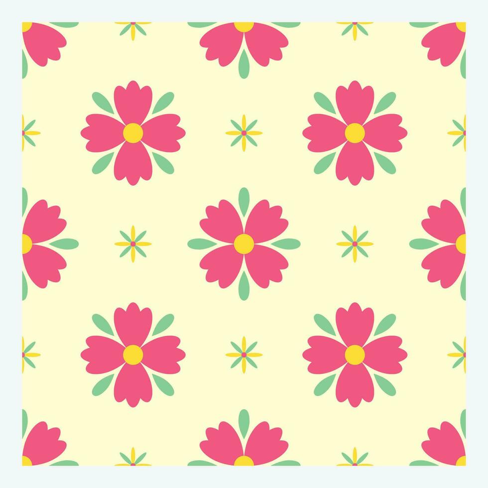 Editable Coral and Green Flower Seamless Pattern Background Vector