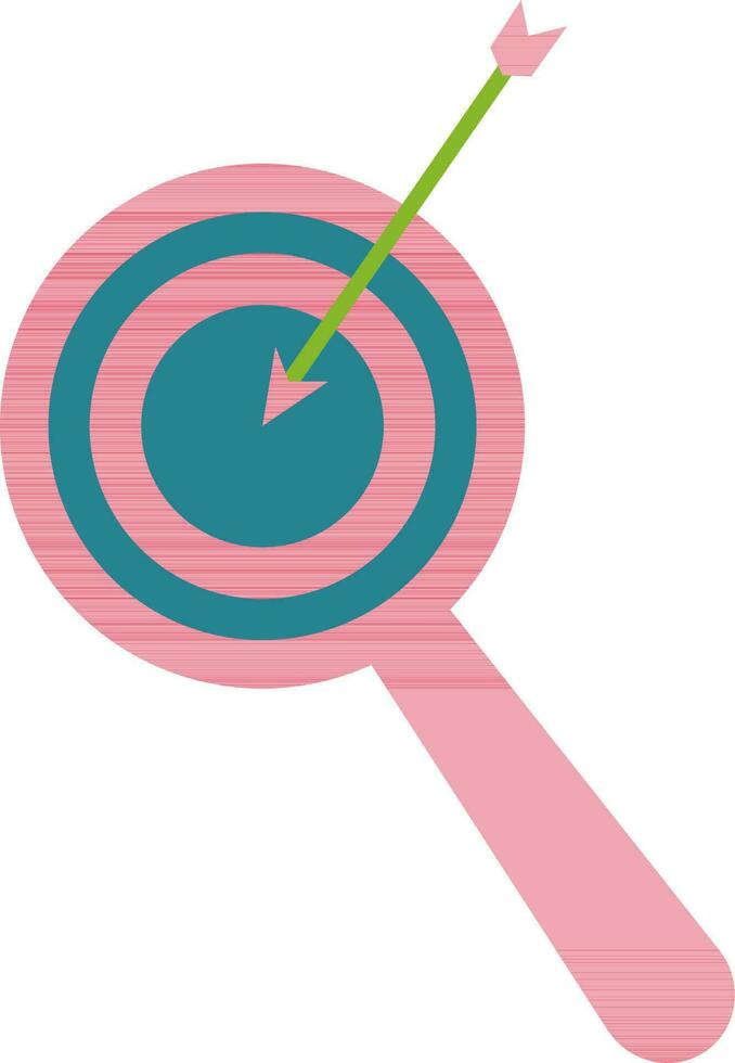 Illustration of target game icon with arrow on magnify glass. vector