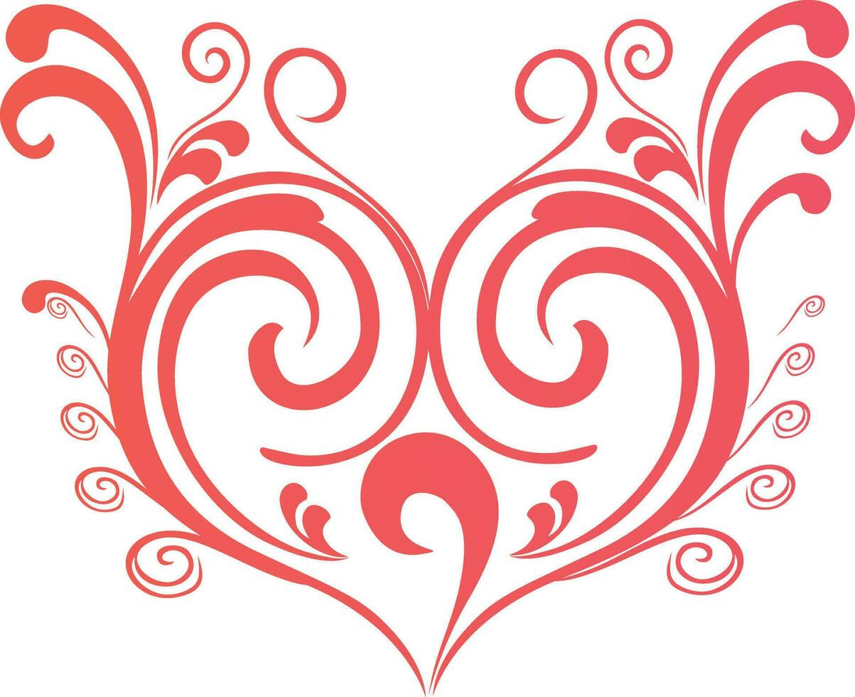 Red floral design in heart shape. vector