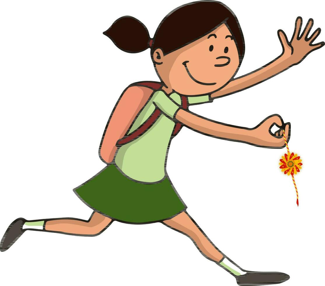 Illustration of little girl student with Rakhi. vector