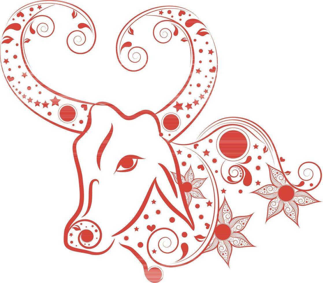 Red color of bull in taurus in zodiac sign. vector