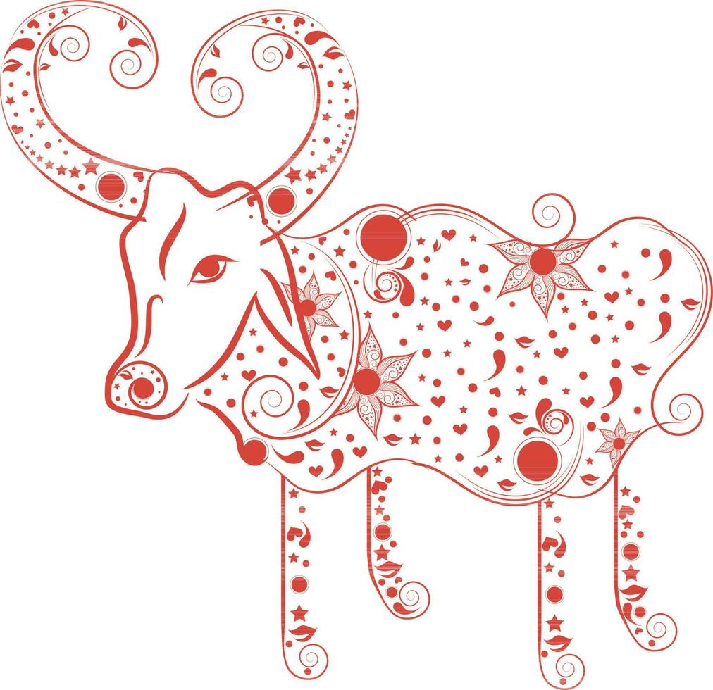 Floral design of bull in taurus in zodiac sign. vector