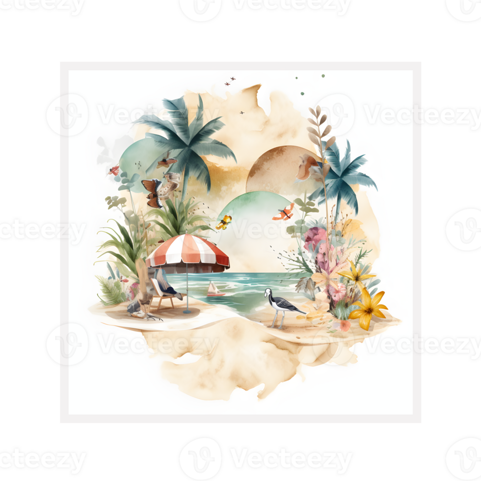 été vacances T-shirt conception, tendance conception ,plage croquis, livre couverture ,affiches et autre les usages ,png isolé. génératif ai png