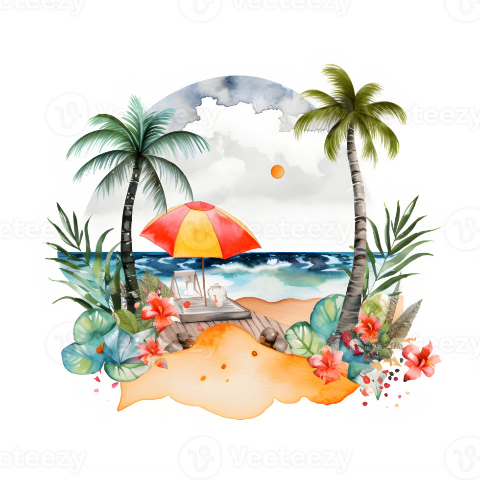 été vacances T-shirt conception, tendance conception ,plage croquis, livre couverture ,affiches et autre les usages ,png isolé. génératif ai png