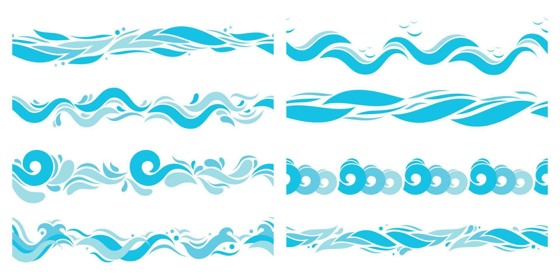 marina ondas. mar agua ola, nadar modelo y horizontal divisor Oceano patrones vector ilustración