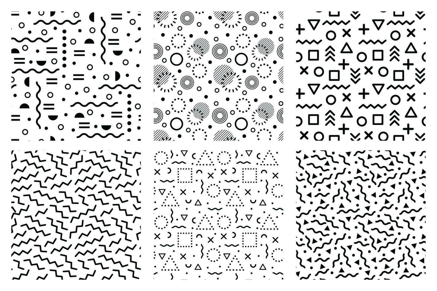 memphis sin costura patrones. miedoso 90s antecedentes textura, Moda Años 80 modelo y resumen hipster modelo vector conjunto