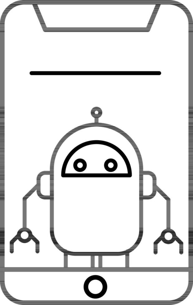 Line art illustration of Robot in smartphone icon. vector