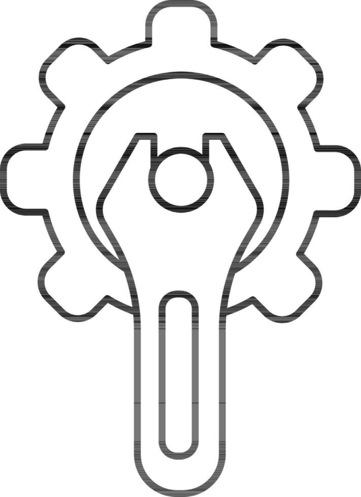Wrench with Cogwheel icon in line art. vector