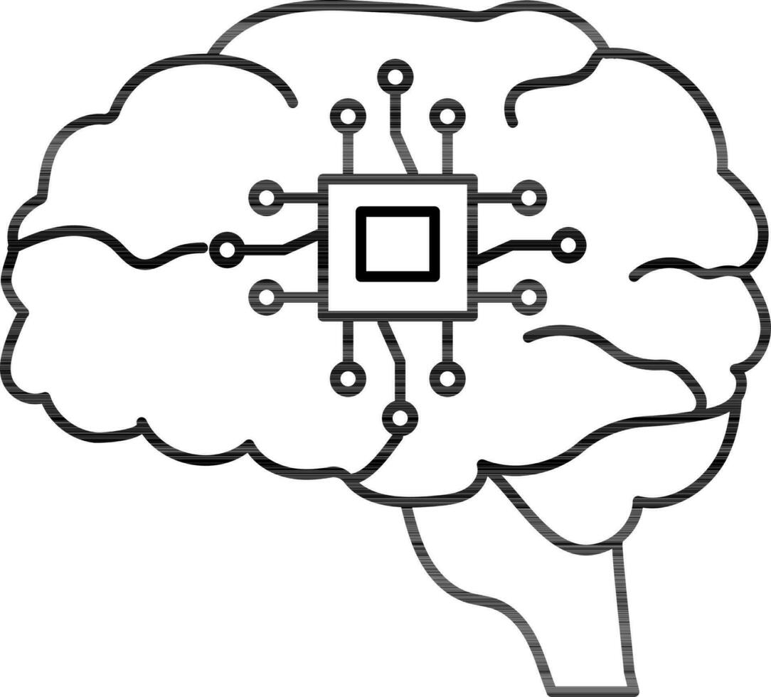 Flat style Brain chip icon in thin line art. vector