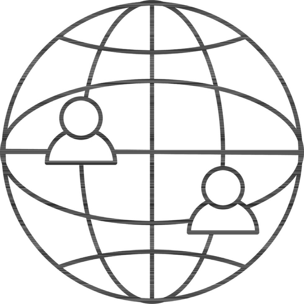 Global connection people icon in black outline. vector