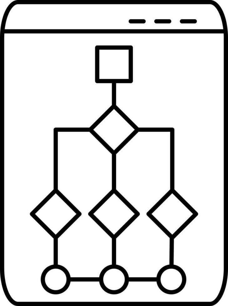 Algorithm on smartphone screen icon in line art. vector