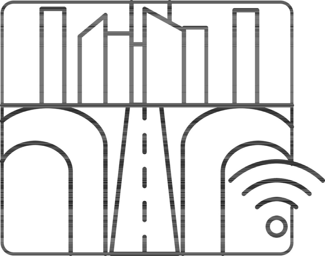 Line art illustration of Wifi connect city building icon. vector