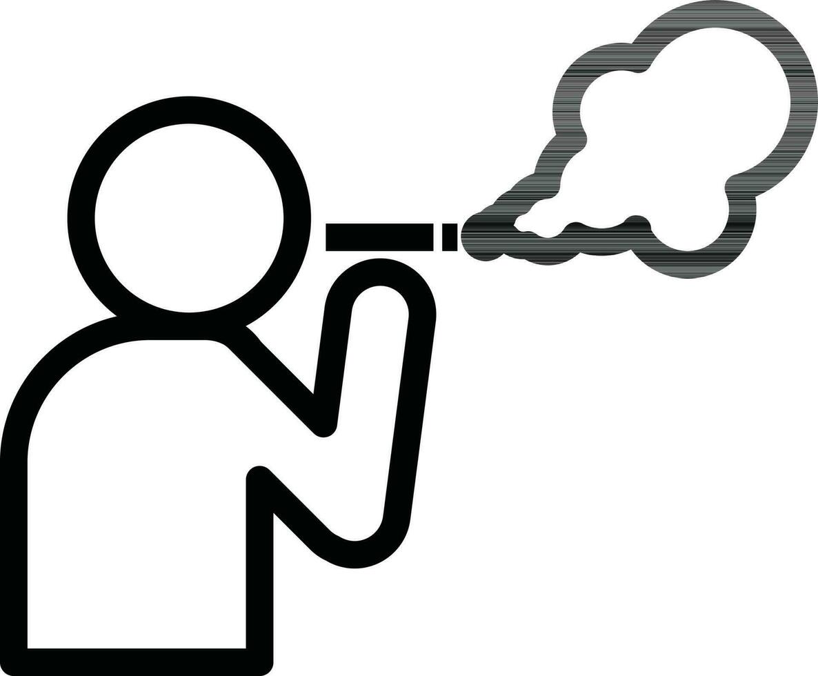 Line art illustration of man smoking icon. vector