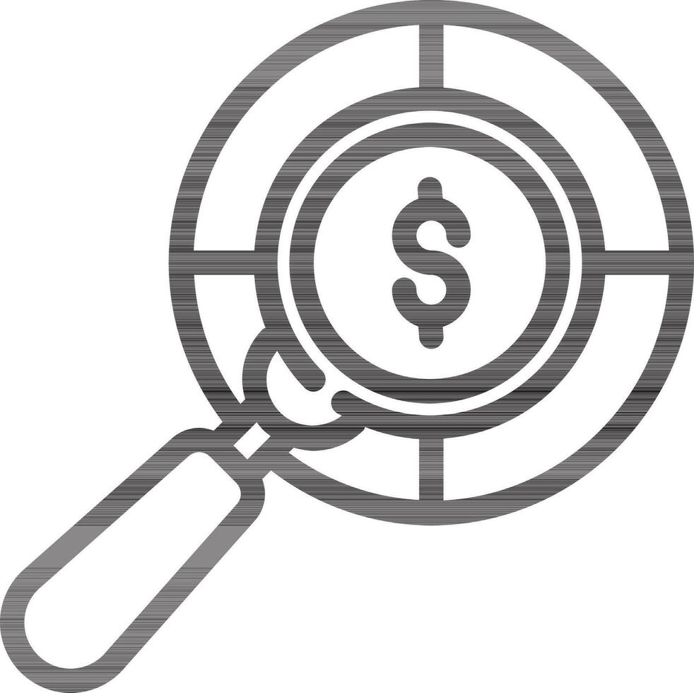 Black outline Money search icon in flat style. vector