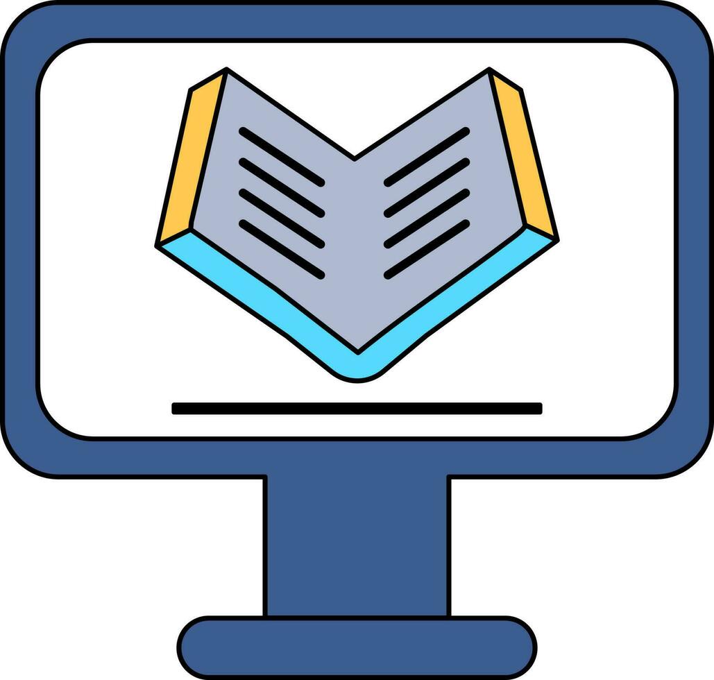 Flat style Ebook Open in Monitor Screen icon. vector