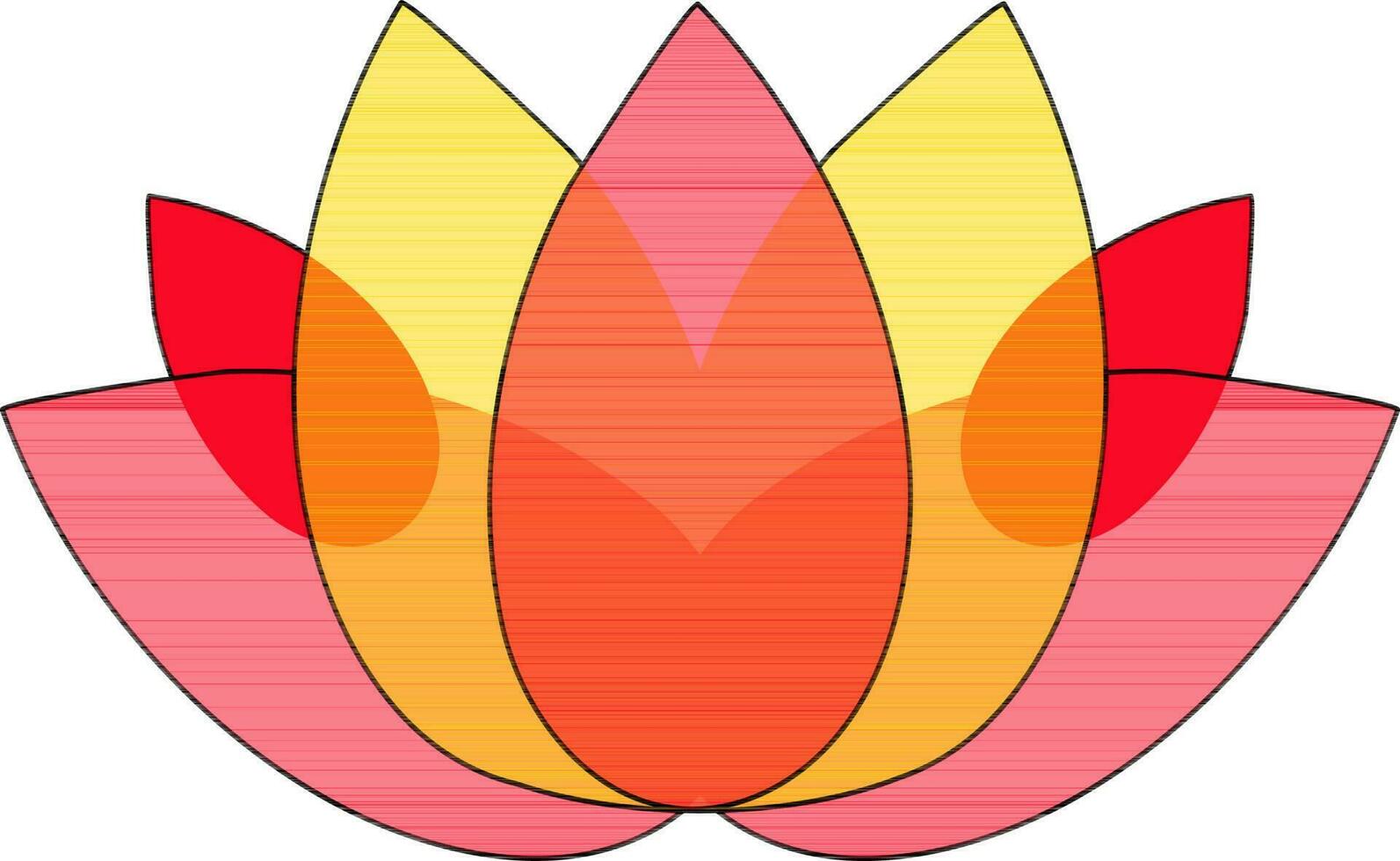 Lotus icon in red and yellow color with stroke. vector