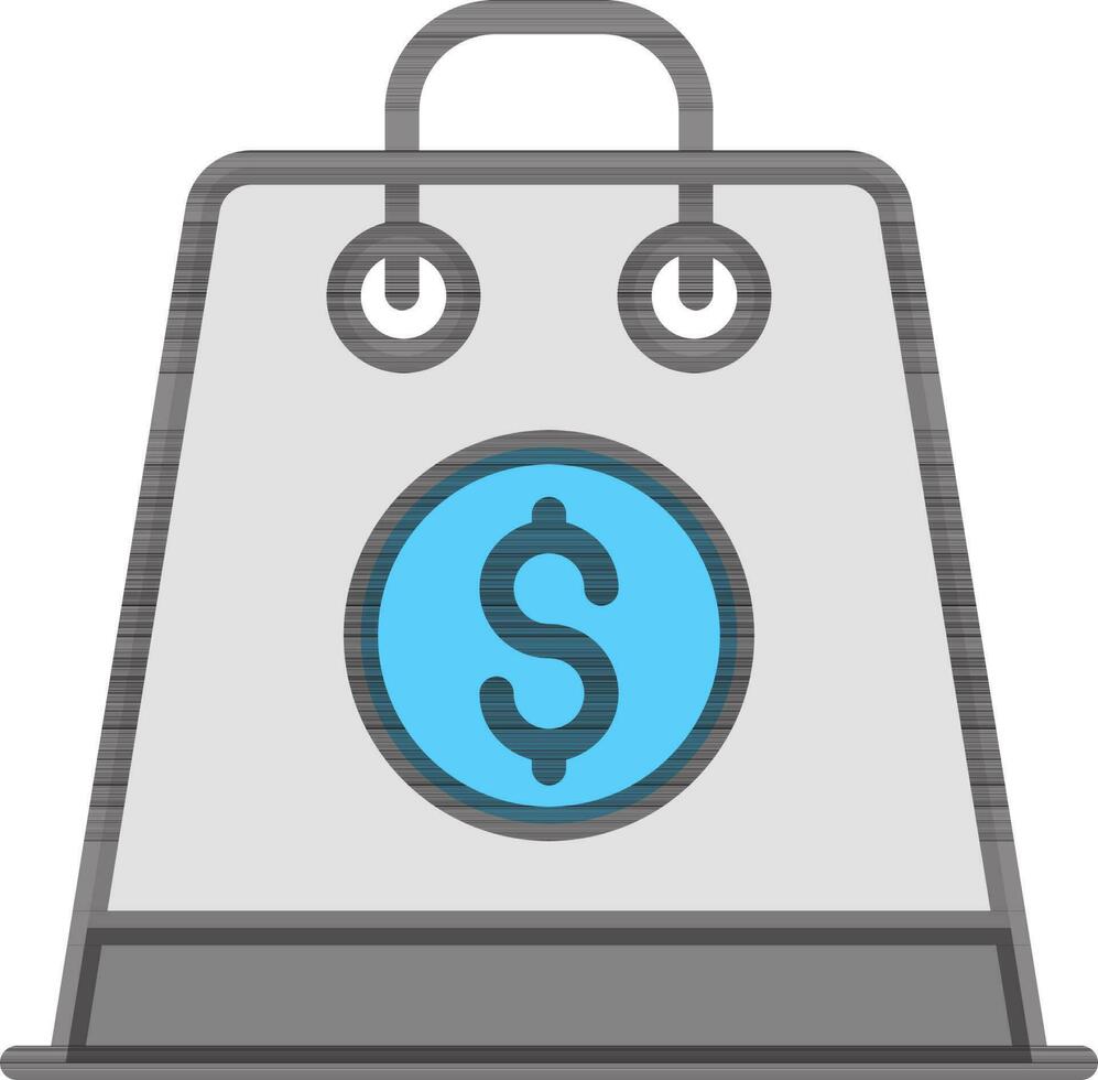 dinero símbolo en compras bolso icono en gris y azul color. vector