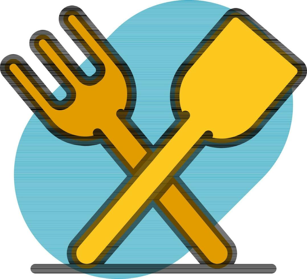 Fork spoon with Spatula icon in yellow color. vector