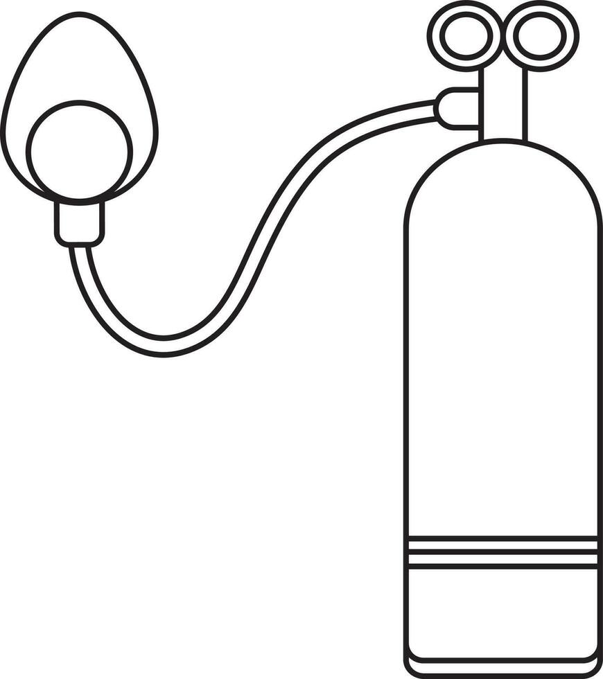 Black line art oxygen cylinder with mask. vector