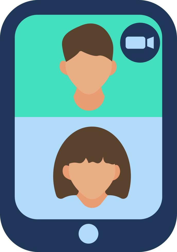 Flat style Man and Woman video call from smartphone icon. vector